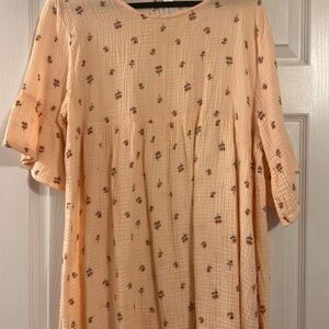 Chic Peach Floral Long Sleeve Dress